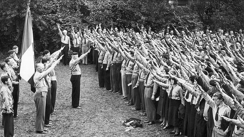 Eoin O'Duffy with Blueshirts and Blue Blouses in 1933. Photo: Wikimedia Commons