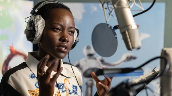 Lupita Nyong'o recording her performance as Roz in The Wild Robot