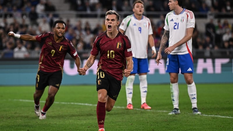 Leandro Trossard of Belgium celebrates