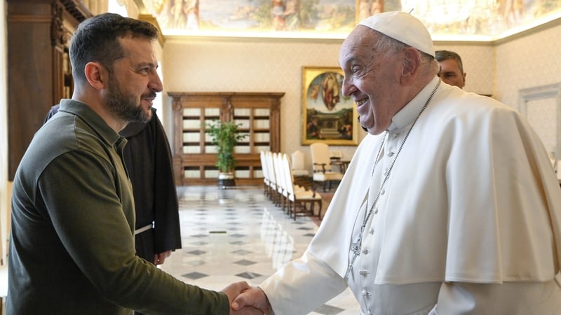 Pope Francis meets Volodymyr Zelensky during an audience at the Apostolic Palace in Vatican City