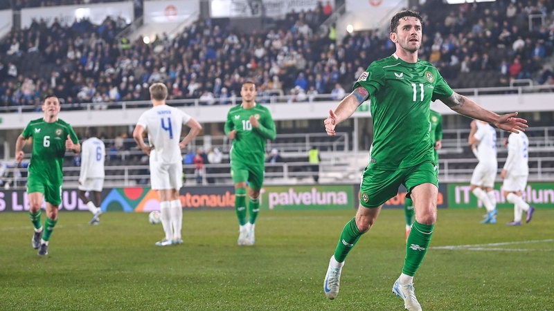 Robbie Brady celebrates the winning goal in Helsinki