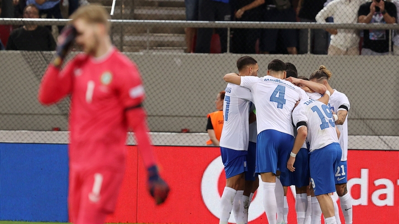 Caoimhin Kelleher depairs after handing Greece their second goal