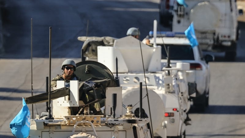 UNIFIL vehicles patrol in Marjayoun in southern Lebanon on 12 October