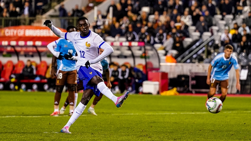 Randal Kolo Muani scores from the penalty spot in France's win over Belgium