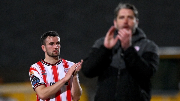 Michael Duffy and Derry City manager Ruaidhrí Higgins after their side's home draw against Sligo