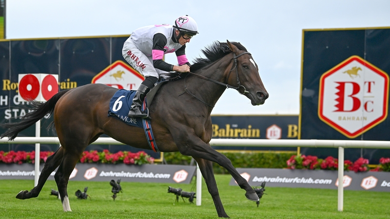 Jockey Tom Marquand and Porta Fortuna cross the line to win the Coolmore America 'Justify' Matron Stakes during day one of the Irish Champions Festival at Leopardstown in September