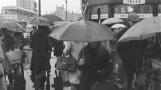 Heavy rain on O'Connell Street in Dublin, 1969.