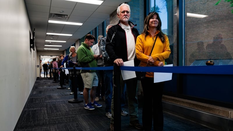 Meet the people who will decide who wins the White House in November: voters in Doylestown, Pennsylvania this week waiting to cast their presidential vote using absentee ballots. Photo: Hannah Beier/Getty Images