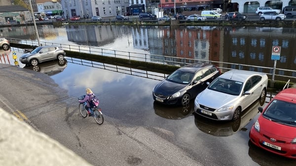 The River Lee has already begun to overtop on Fr Matthew Quay
