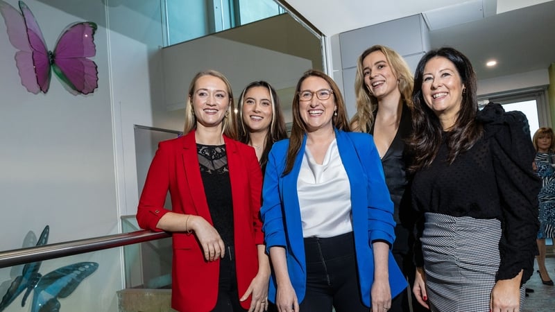Niamh Tallon from Her Sport, Alicia Garrigan from Girlgottachange, Aisling Tuck from Naked Bakes, Michelle O'Keeffe from Platform 55 with Minister of State for Business, Employment and Retail Emer Higgins at a National Women's Enterprise Day event
