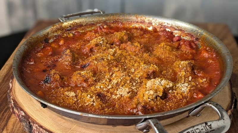 This meatball casserole is sweet and smokey, with a hint of spice.
