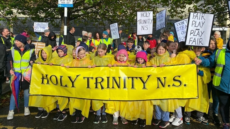 Over 150 people marched to the derelict Scoil Phadraig site in Westport