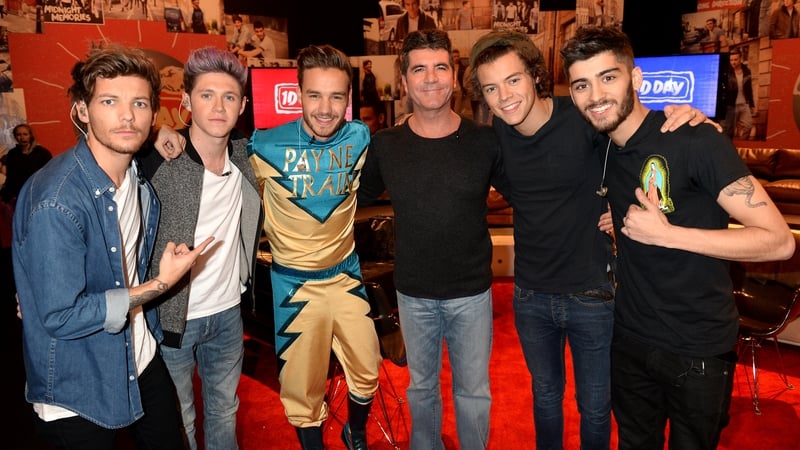 Louis Tomlinson, Niall Horan, Liam Payne, Simon Cowell, Harry Styles, and Zayn Malik