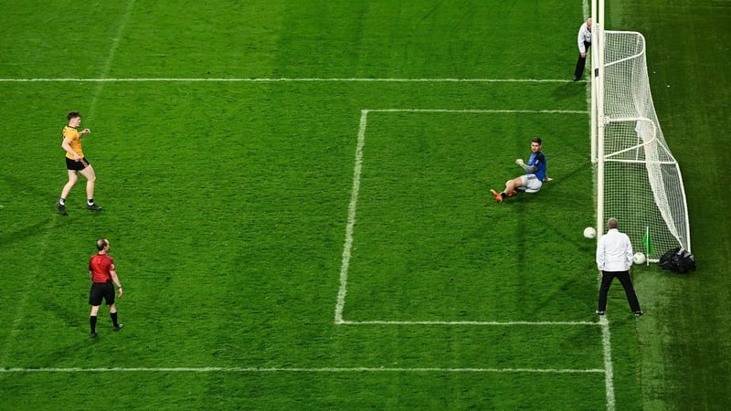 Odhran Murdock of Ulster scores the winning penalty