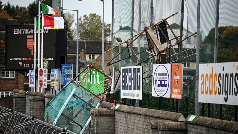 Scaffolding on the Niall's Cresent Terrace blew over at BOX-IT Athletic Grounds