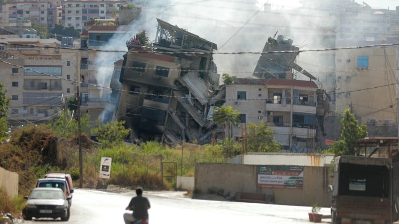 The aftermath of an airstrike in Beirut's southern suburbs