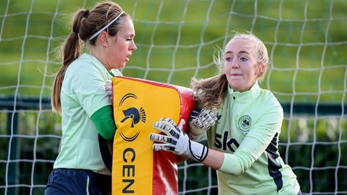 Eighteen-year-old Athlone Town goalkeeper Katie Keane (R) is one of three home-based players in the Ireland senior squad