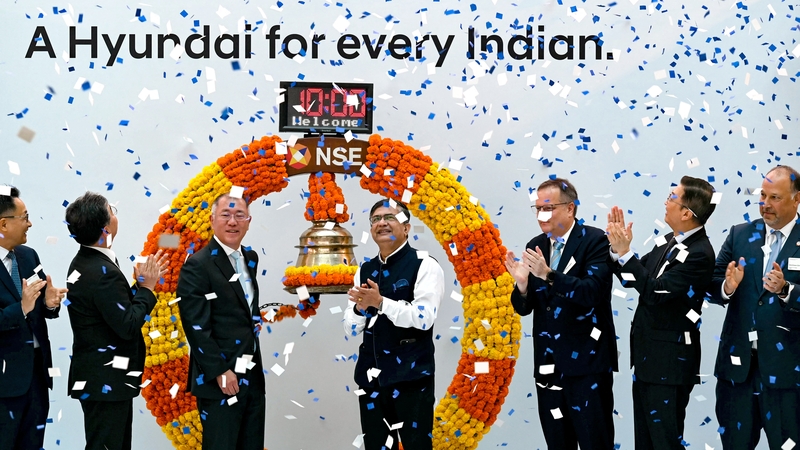 The listing in Mumbai is Hyundai Motor's first such debut outside its home market of South Korea and comes at a time when India's equity markets have risen sharply.