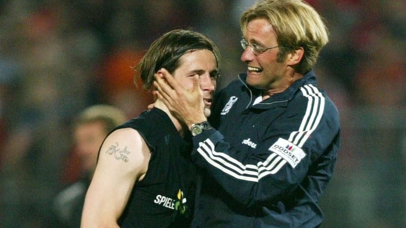 Marco Rose and Jurgen Klopp are pictured together during their time with Mainz in May 2003