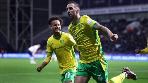 Shane Duffy celebrates after scoring Norwich City's equaliser at Preston