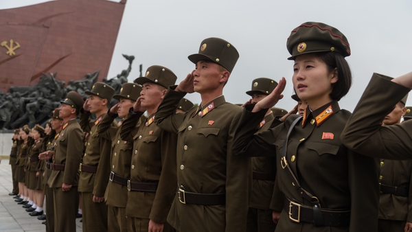 North Korean soldiers on parade in Pongyang in 2019