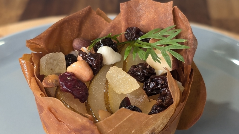 Derry Clarke's brie cheese & pear in filo tart