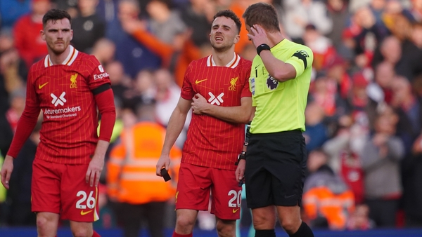 Diogo Jota was forced off with a rib injury during Liverpool's win over Chelsea
