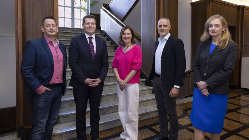 Paul Conneally, CEO and co-founder of Slick+, Minister Peter Burke, Linda Hegarty, CXO and co-founder of Slick+, Gianni Matera, CEO of Growing Capital, Marina Donohoe, Head of R&I at Enterprise Ireland