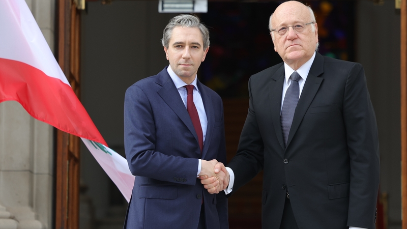 Taoiseach Simon Harris and Lebanon's Prime Minister Najib Mikati outside Government Buildings (Image: RollingNews.ie)