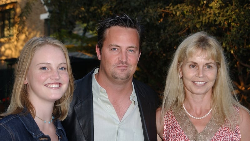 Matthew Perry (centre), with his sister Emily (left) and mother Suzanne Morrison pictured in Los Angeles in October 2001