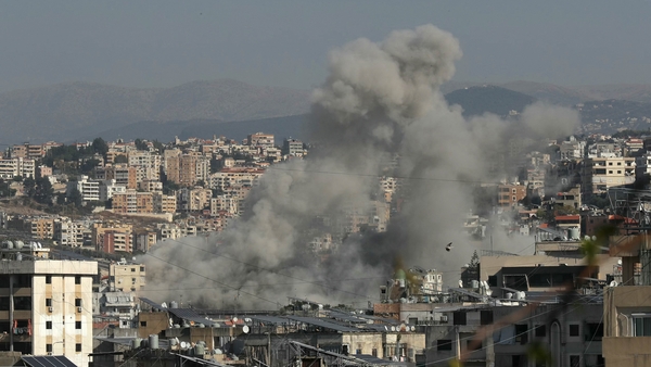 Smoke rises from the site of an Israeli airstrike that targeted the Haret Saida area, next to southern Lebanese city of Sidon