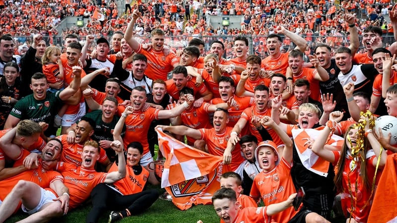 The Armagh players celebrate with the Sam Maguire Cup in front of Hill 16 after beating Galway in July's All-Ireland SFC final