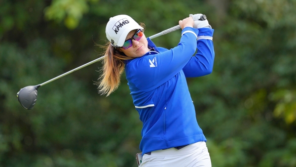 Leona Maguire hits her tee shot off the seventh hole