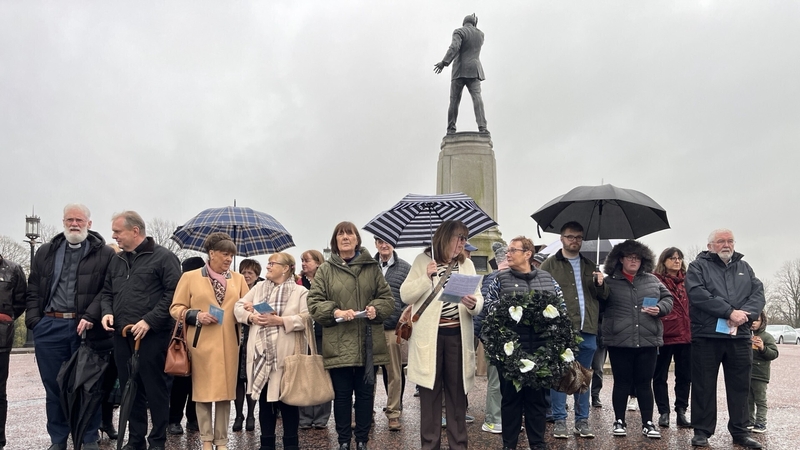 Members of Families of the Disappeared walked to Stormont's Parliament Buildings to lay the wreath