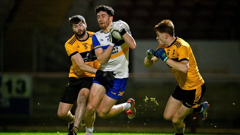Joe Oguz of Errigal Ciarán under pressure from St Eunan's duo Darragh Mulgrew (left) and Ciaran Moore