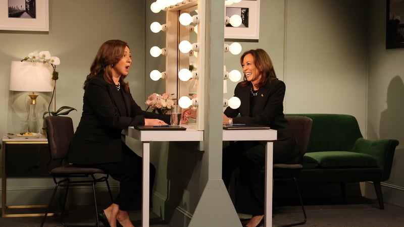Kamala Harris portrayed herself, appearing in a mirror opposite the actor who plays her on the show, Maya Rudolph