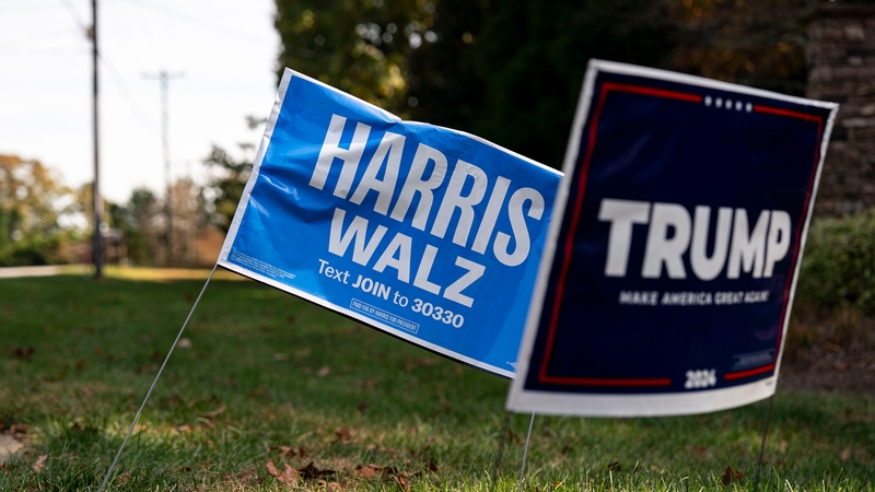 Campaign signs for US Vice President Kamala Harris and former president Donald Trump pictured in North Carolina