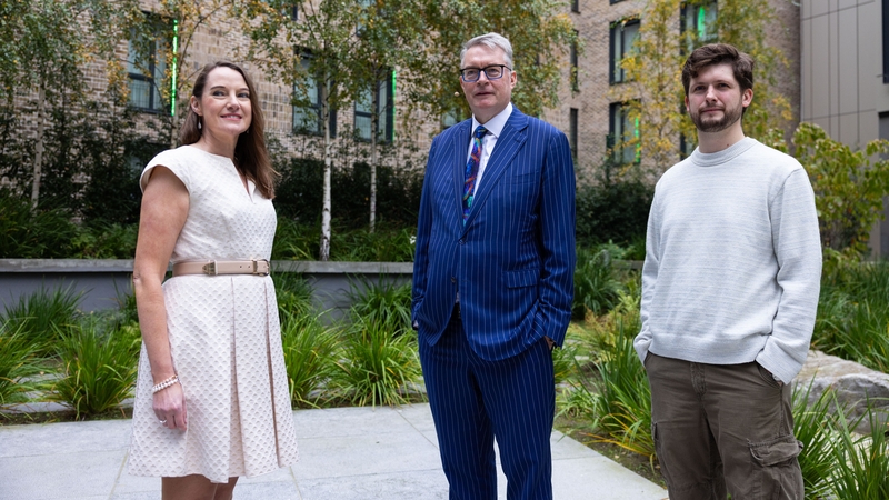 Orlaith Tynan, Head of Sustainability at Dairygold, Enterprise Ireland Chairman Michael Carey and Mark Kirwan, CEO & co-founder at Positive Carbon, at today's summit in Dublin