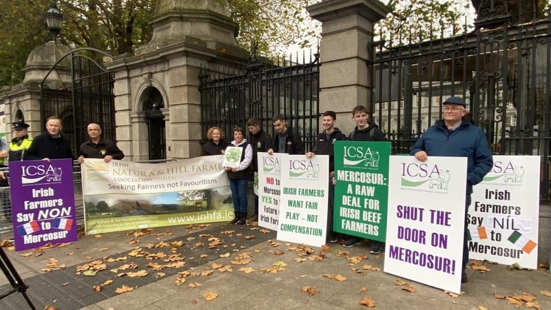 Farmers are protesting the EU-Mercosur trade agreement outside the Dáil today