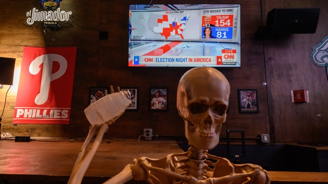 For some awaiting election results was all too much. Voters (and Halloween decorations) observed the results from a bar in Philadelphia, in the crucial swing state of Pennsylvania