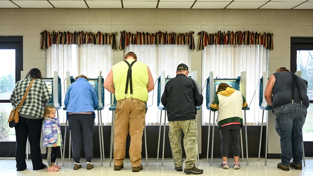 People vote at a polling station at Addison Town Hall in Allenton, Wisconsin
