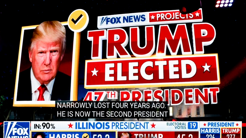 A Fox News projection of the US presidential election results are broadcast during election night