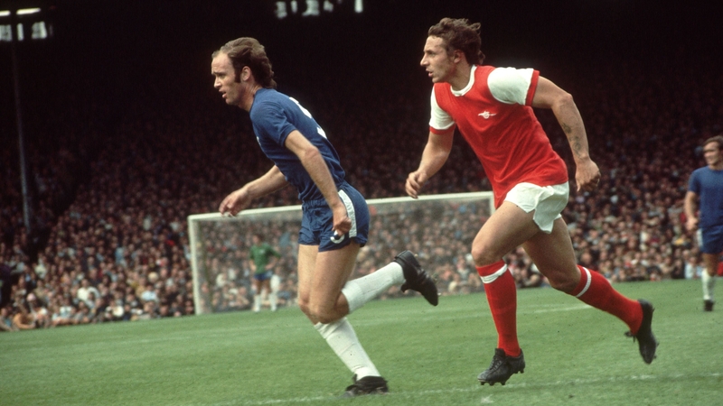 John Dempsey (left) in action for Chelsea against Arsenal in 1971