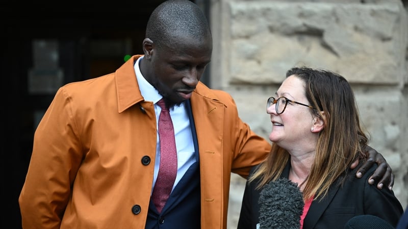 Mendy with his solicitor outside court in July2023