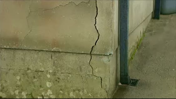 A crack in a building due to concrete blocks containing mica, County Donegal, 2014.