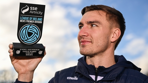 Sean Boyd of Shelbourne with his Player of the Month Award for October