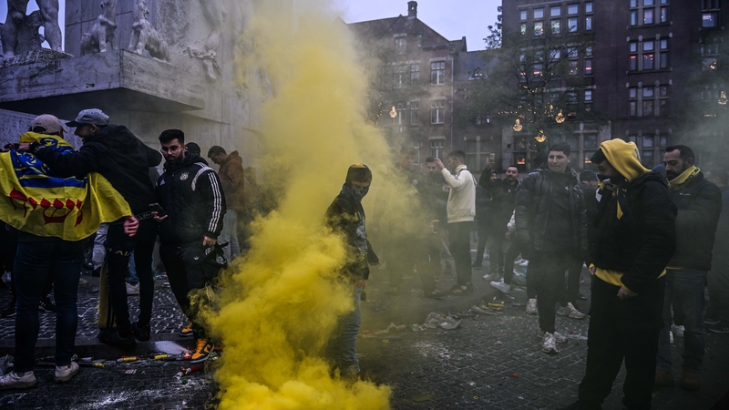 At least five people were injured during the unrest involving fans of the visiting Maccabi Tel Aviv football team who lost 5-0 to Ajax