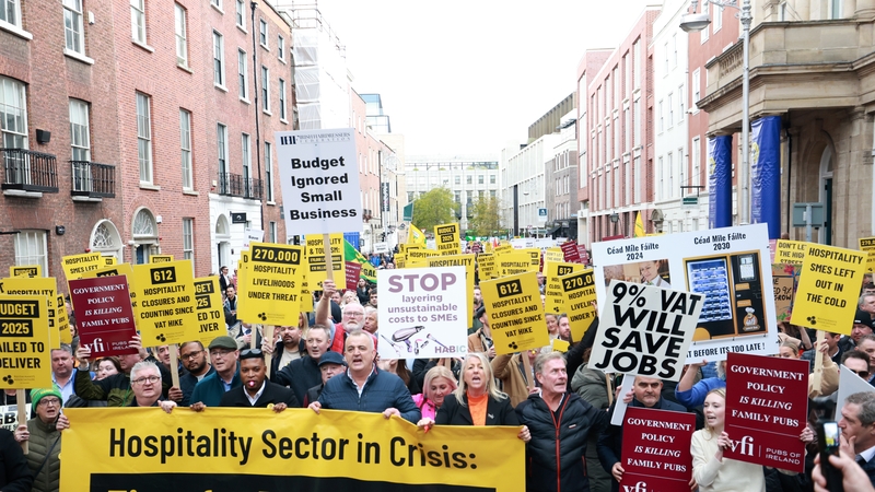 Hospitality sector business owners and staff took to the streets protest the ending of the 9% special VAT rate (Image: Rolling News)