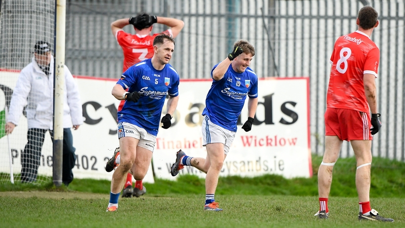 Mike Fox of Tullamore celebrates scoring his side's second goal against Tinahely at Echelon Park in Aughrim
