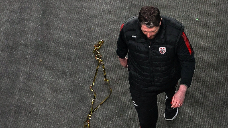 Ruaidhrí Higgins leaves the pitch after Derry City's FAI Cup final defeat